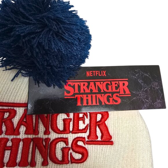 Pom Beanie Knit Hat Stranger Things Embroidered Unisex One Size Brand New - Picture 5 of 11
